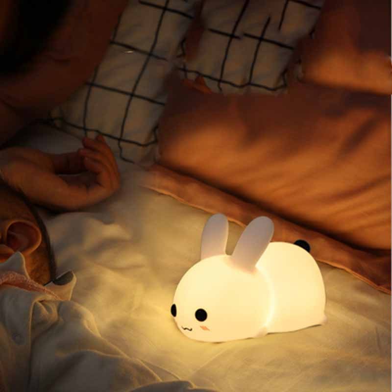 Rabbit LED Night Light Silicone Animal Cartoon Dimmable Lamp USB Rechargeable For Children Kids Baby Gift Bedside Bedroom